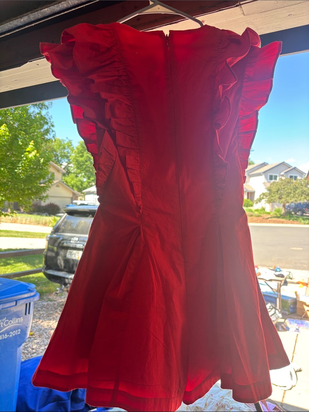 Anthropologie Bright Red Ruffle-Detail Romper - Picture 2 of 5